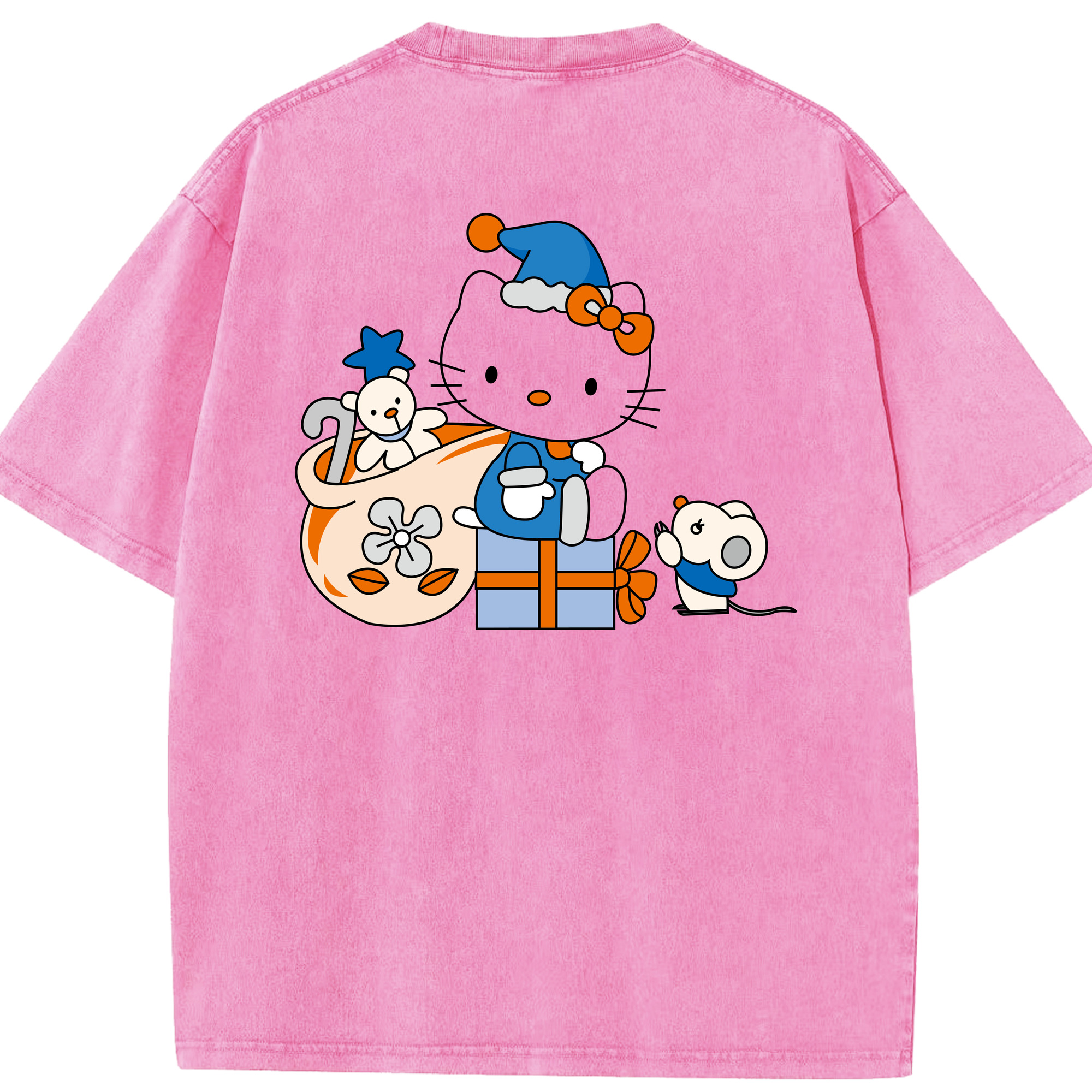 （画像用） Hello Kitty ハローキティ 綿100% ヴィンテージ風 半袖Tシャツ（背面プリント）